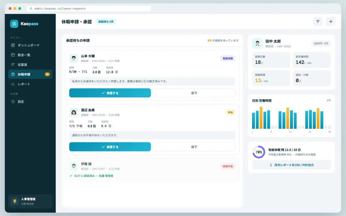 顔認証勤怠管理システム「Kaopass(顔パス)」 screenshot 3